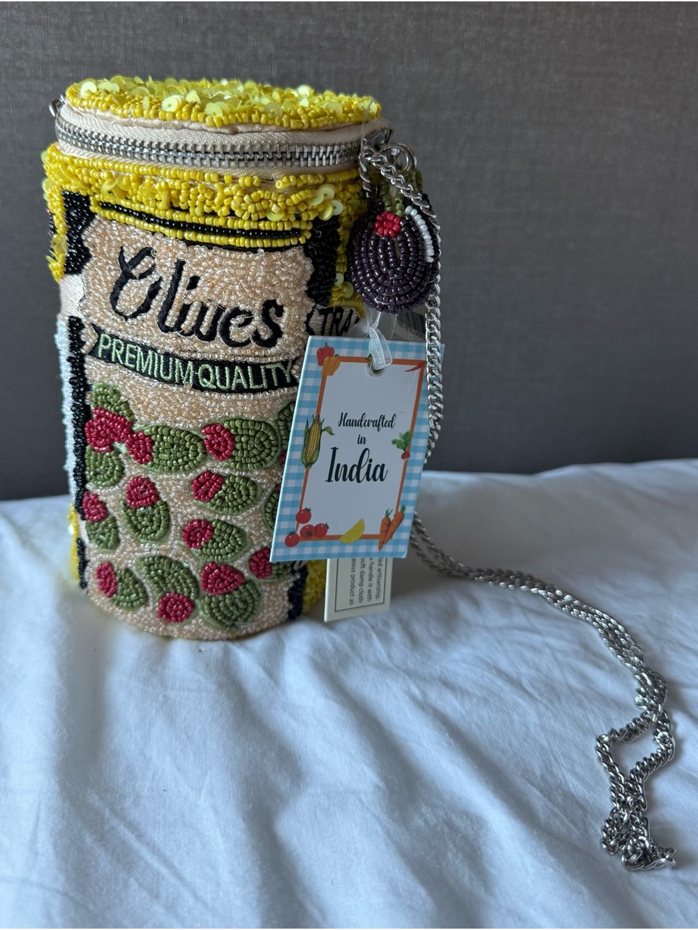 Handcrafted Yellow Olive Beaded Crossbody Bag NWT